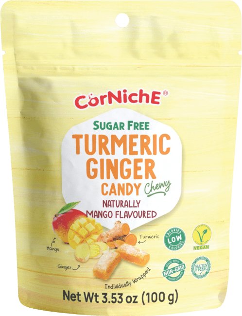 CORNICHE Zuckerfreie Kaubonbons mit Kurkuma und Ingwer Mangogeschmack 100g - MAOMAO