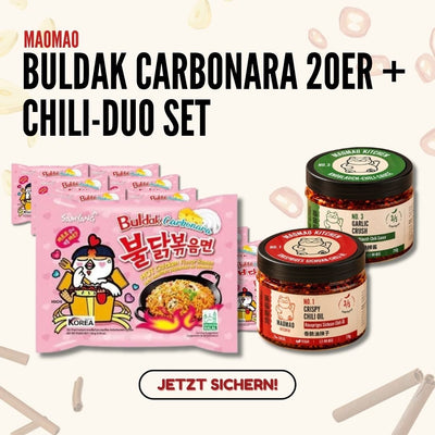 Samyang Buldak Carbonara 20er + MAOMAO Kitchen Chili-Duo (NO.1 & NO.3) Set