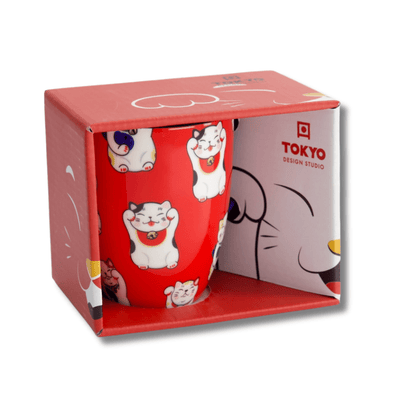 TOKYO DESIGN STUDIO Kawaii Lucky Cat Mug mit Geschenkbox – Rot 8,5x10,2 cm / 340 ml