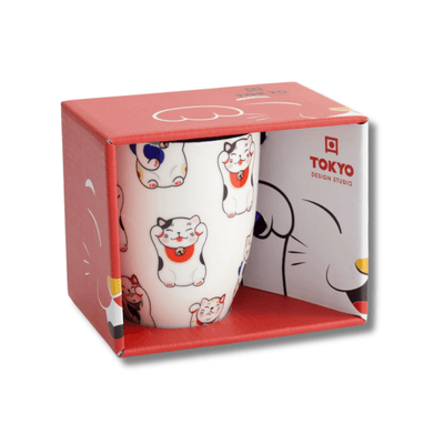 TOKYO DESIGN STUDIO Kawaii Lucky Cat Mug mit Geschenkbox – Weiß 8,5x10,2 cm / 340 ml