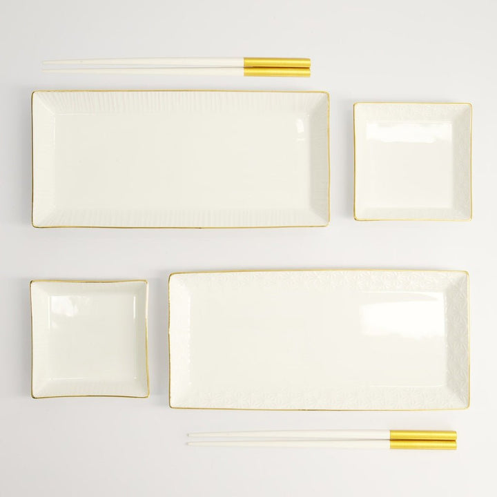 TOKYO DESIGN STUDIO Nippon Sushi Platten Set mit weißgoldenem Rand für 2 Personen - MAOMAO
