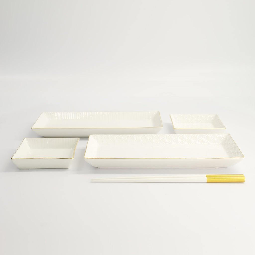 TOKYO DESIGN STUDIO Nippon Sushi Platten Set mit weißgoldenem Rand für 2 Personen - MAOMAO
