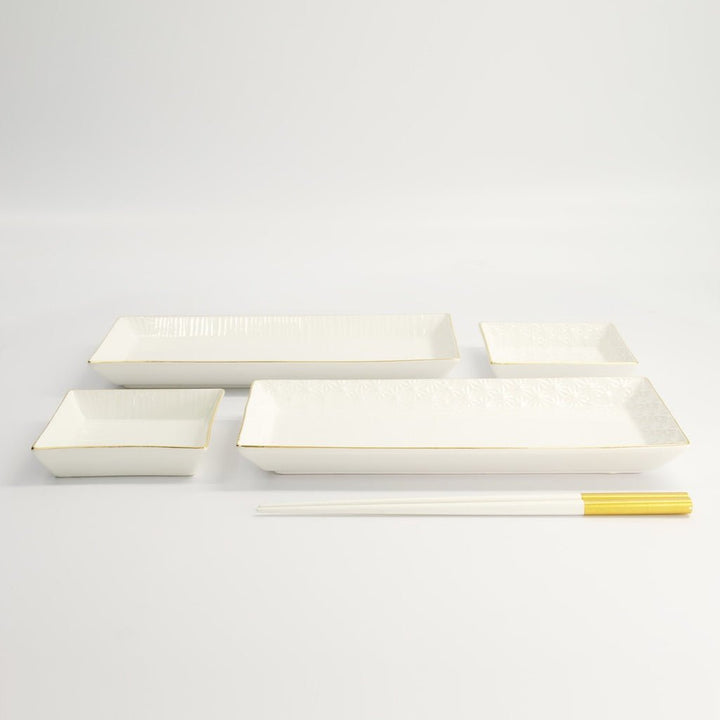 TOKYO DESIGN STUDIO Nippon Sushi Platten Set mit weißgoldenem Rand für 2 Personen - MAOMAO