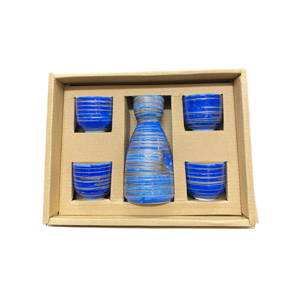 Blau Japanisches Sake Set (1 Topf + 4 Tassen) - MAOMAO