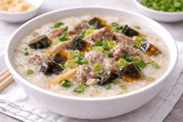 Congee: Traditional Chinese Rice Porridge with Preserved Duck Egg & Meat
