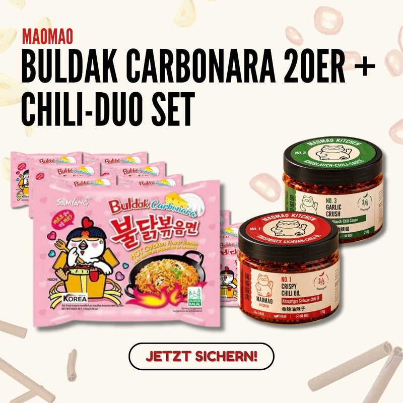 Samyang Buldak Carbonara 20er + MAOMAO Kitchen Chili-Duo (NO.1 & NO.3) Set
