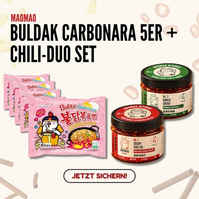 Samyang Buldak Carbonara 5er + MAOMAO Kitchen Chili-Duo Set (NO.1 & NO.3)