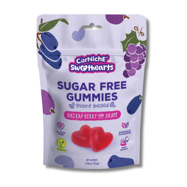 CORNICHE SWEETHEARTS Zuckerfreie Gummibonbons – Haskapbeere & Traube 50 g - MAOMAO