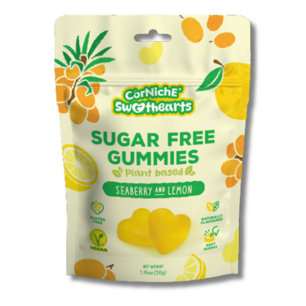 CORNICHE SWEETHEARTS Zuckerfreie Gummibonbons – Sanddorn & Zitrone 50 g - MAOMAO