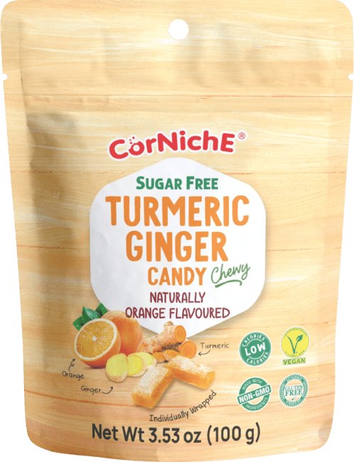 CORNICHE Sugar-Free Chewy Candies with Turmeric and Ginger Orange Flavor 100g