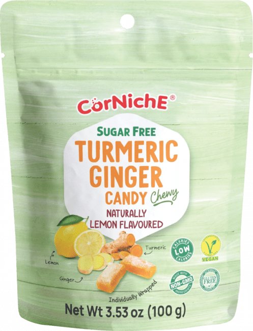 CORNICHE Sugar-Free Chewy Candies with Turmeric and Ginger Lemon Flavor 100g