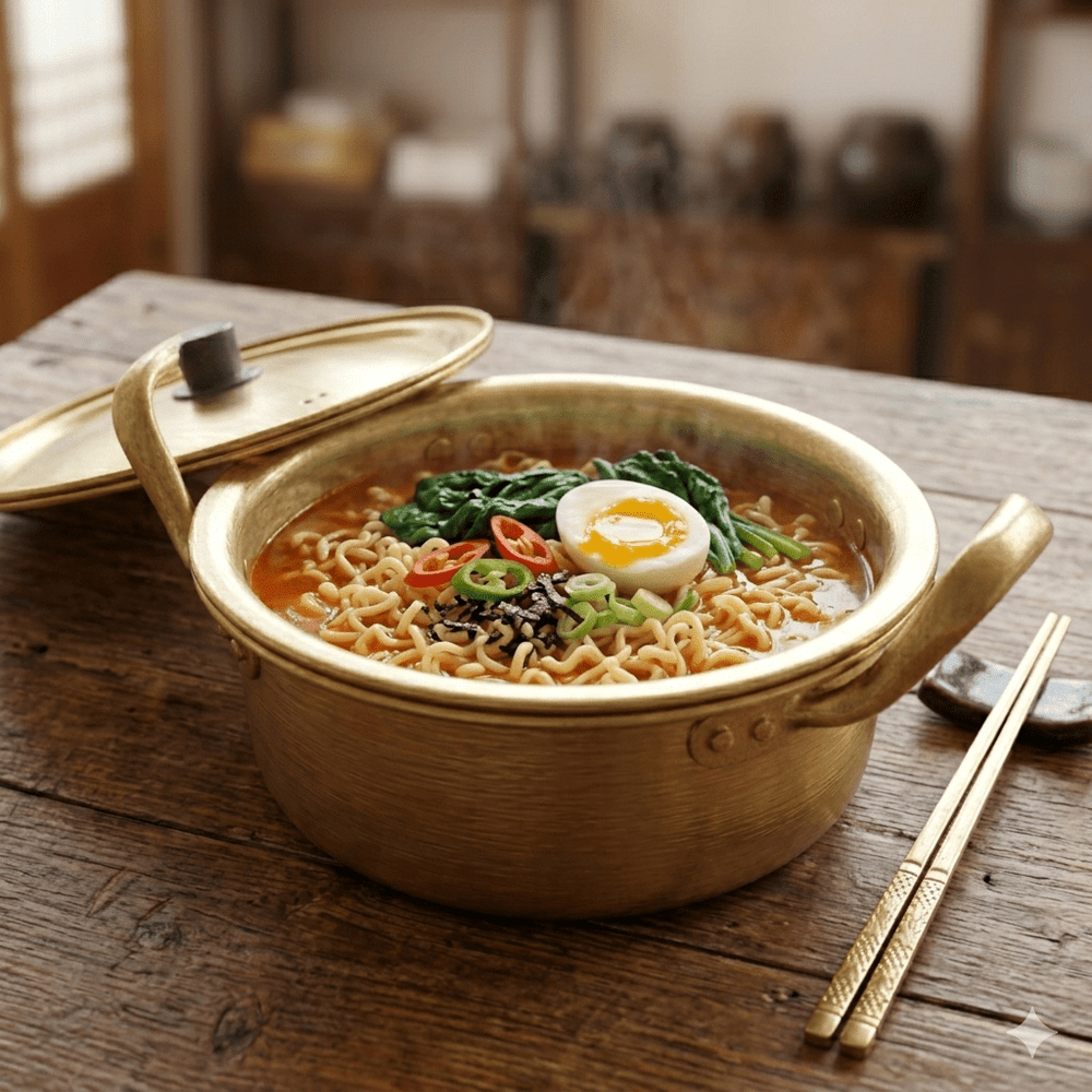 Koreanischer goldener Ramen - Nudeltopf aus Aluminium mit Deckel (16 cm) - MAOMAO