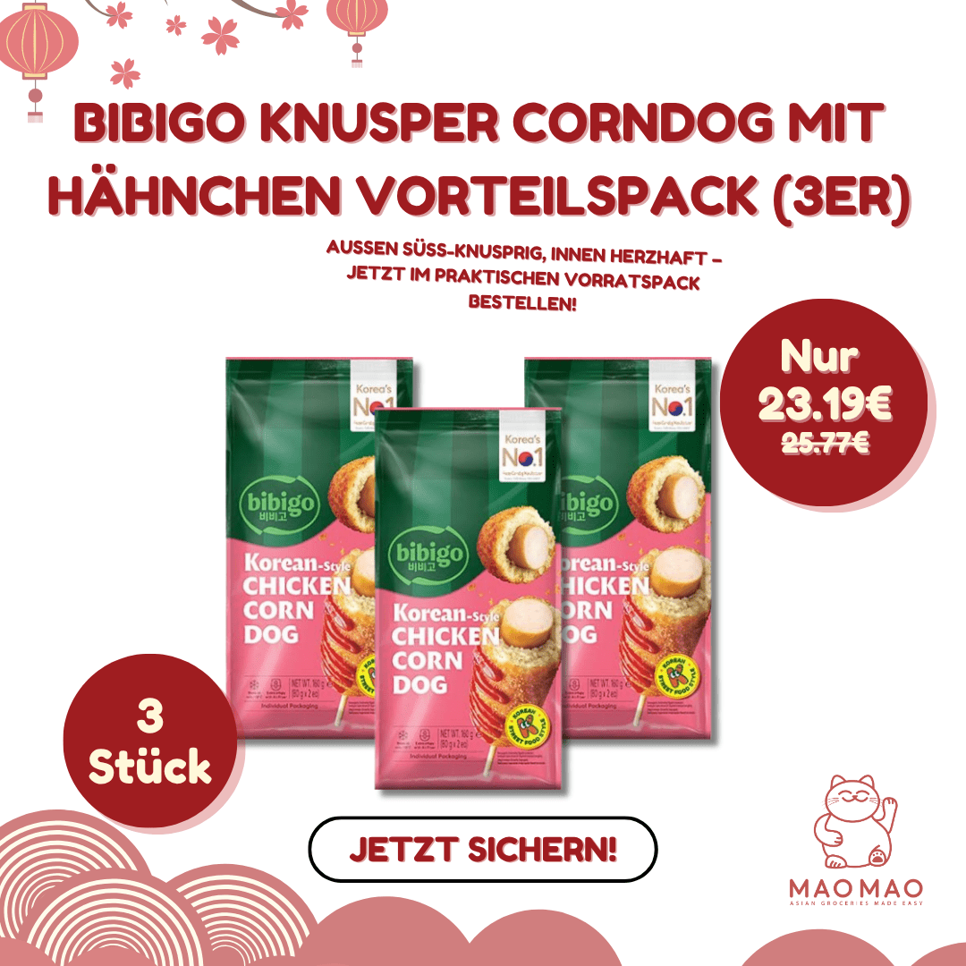 (KW) BIBIGO Knusper Corndog mit Hähnchen Vorteilspack (3er) - MAOMAO