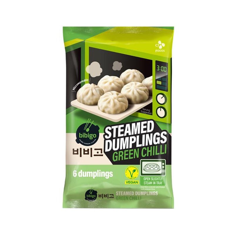 (KW) BIBIGO Vegane Gedämpfte Dumplings Grüner Chili (für Mikrowelle) 168g - MAOMAO