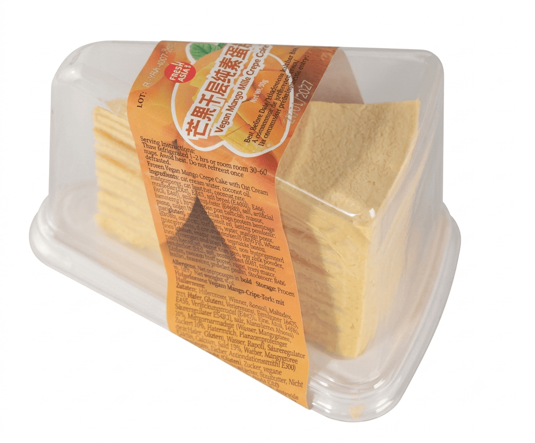 (KW) FRESHASIA Veganer Mango Mille-Crêpe-Kuchen 475g (95g x 5 Stück) - MAOMAO