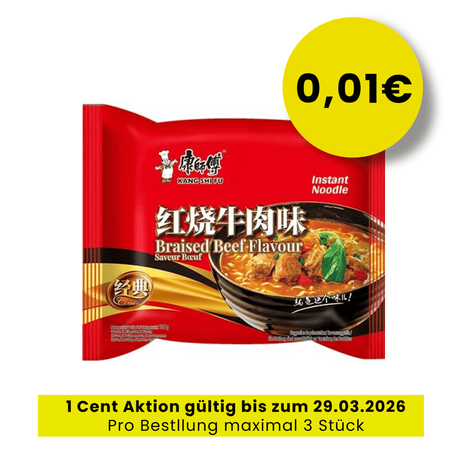 NUR 1 CENT KANG SHI FU Instantnudeln geschmorte Rindfleisch 106g - 3 Stück Max pro Bestellung - MAOMAO
