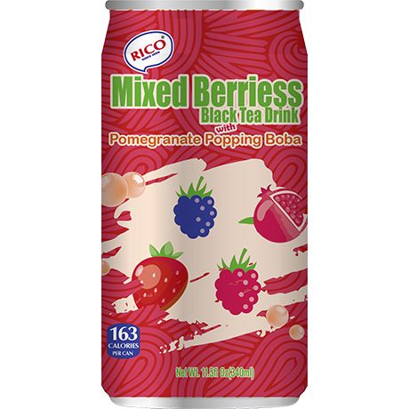 RICO Schwarztee-Getränk Beerenmix & Granatapfel Boba 340ml (EINWEG)