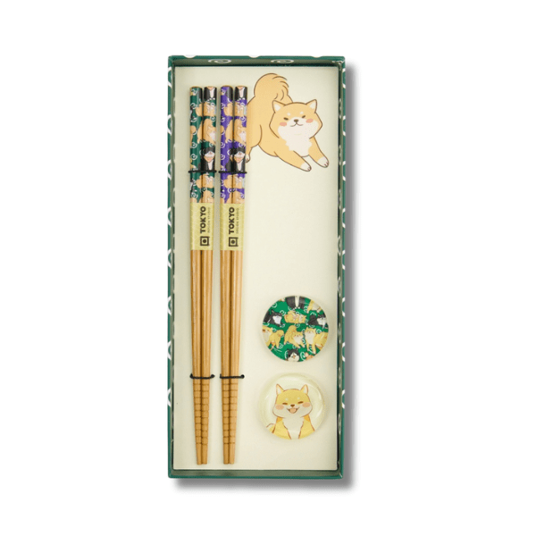 TOKYO DESIGN STUDIO Essstäbchen Set Shiba Hunde 4 teilig - MAOMAO
