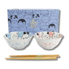 TOKYO DESIGN STUDIO Kawaii Animals Tayo Bowl Geschenkset 2 Stück mit Essstäbchen – 15,2x6,7 cm / 500 ml – Blau/Rosa Bild 1