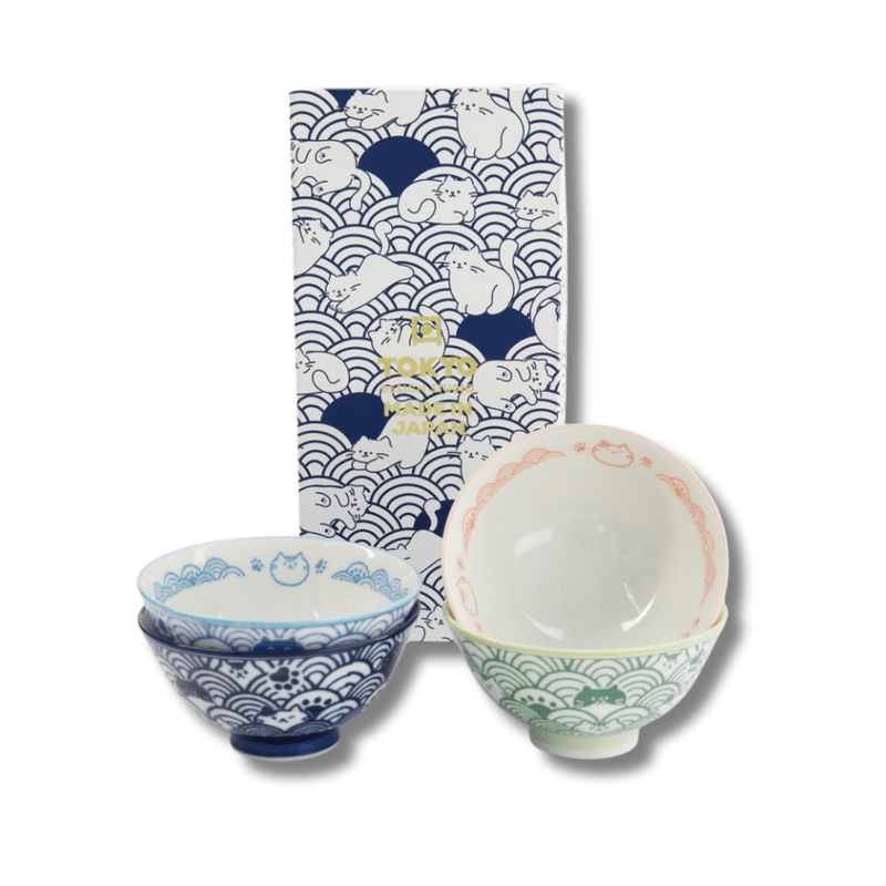 TOKYO DESIGN STUDIO Kawaii Anime Cat Rice Bowl Gift Set 4 pieces – 11.3x5.8 cm / 300 ml
