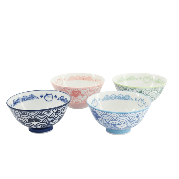 TOKYO DESIGN STUDIO Kawaii Anime Cat Ricebowl Geschenkset 4 Stück – 11,3x5,8 cm / 300 ml - MAOMAO