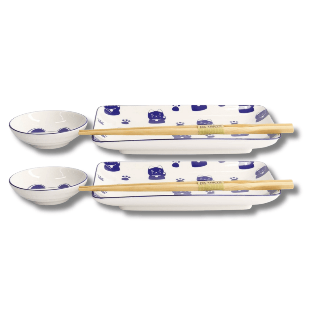 TOKYO DESIGN STUDIO Kawaii Blue Maneko Sushi Geschenkset 6 - teilig – Blau - MAOMAO