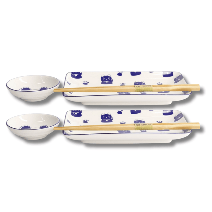 TOKYO DESIGN STUDIO Kawaii Blue Maneko Sushi Geschenkset 6 - teilig – Blau - MAOMAO