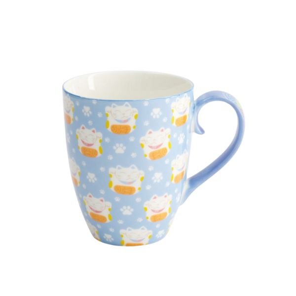 TOKYO DESIGN STUDIO Kawaii Lucky Cat Mug with Gift Box - Blue Cat (8.5x10.2 cm, 340 ml)