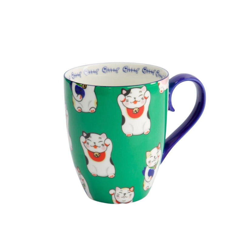 TOKYO DESIGN STUDIO Lucky Cat Mug with Gift Box - Green Classic Cat (8.5x10.2 cm, 340 ml)