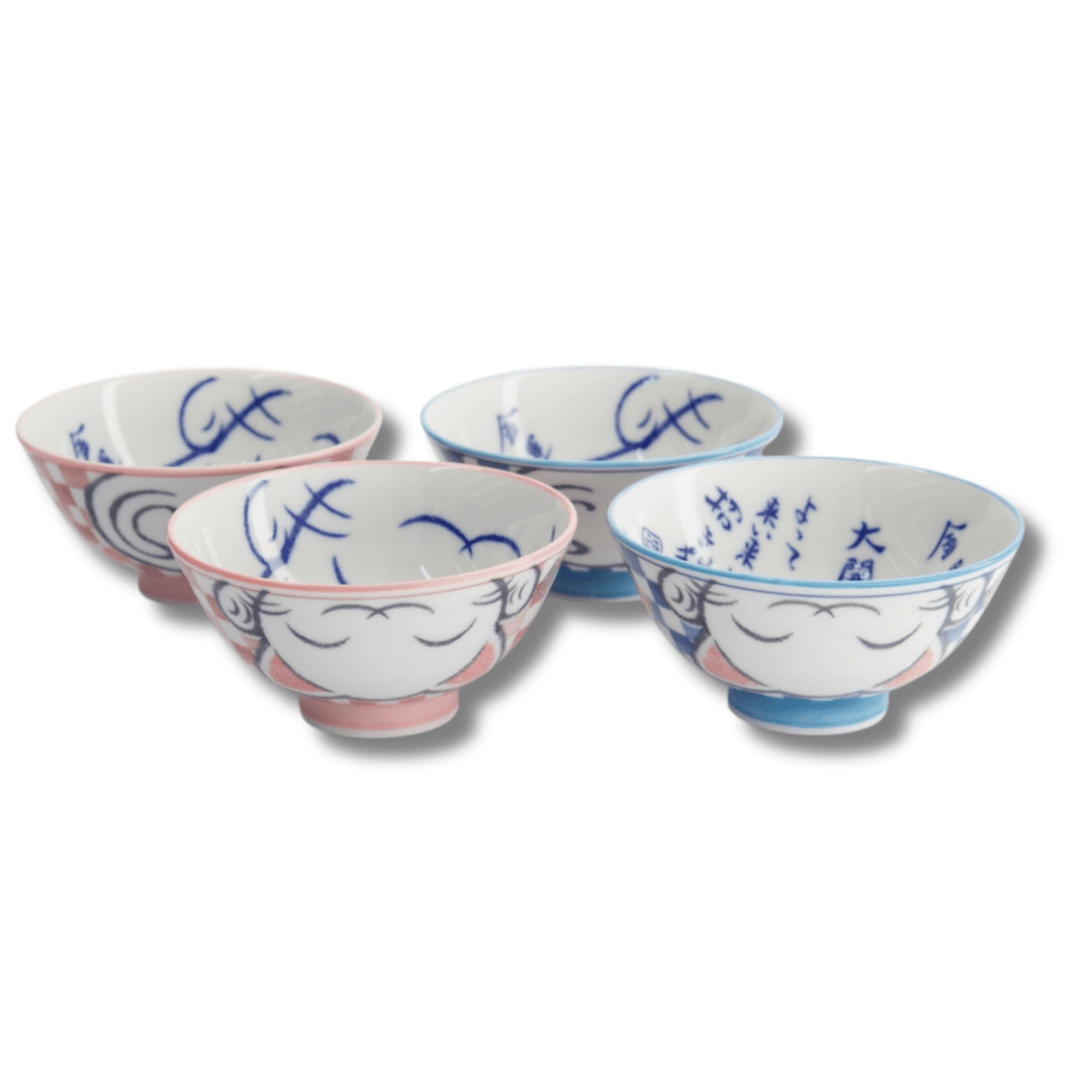 TOKYO DESIGN STUDIO Kawaii Lucky Cat Blue/Pink Reisschalen Geschenkset 4 Stück – 11,3x5,8 cm / 300 ml (B) - MAOMAO