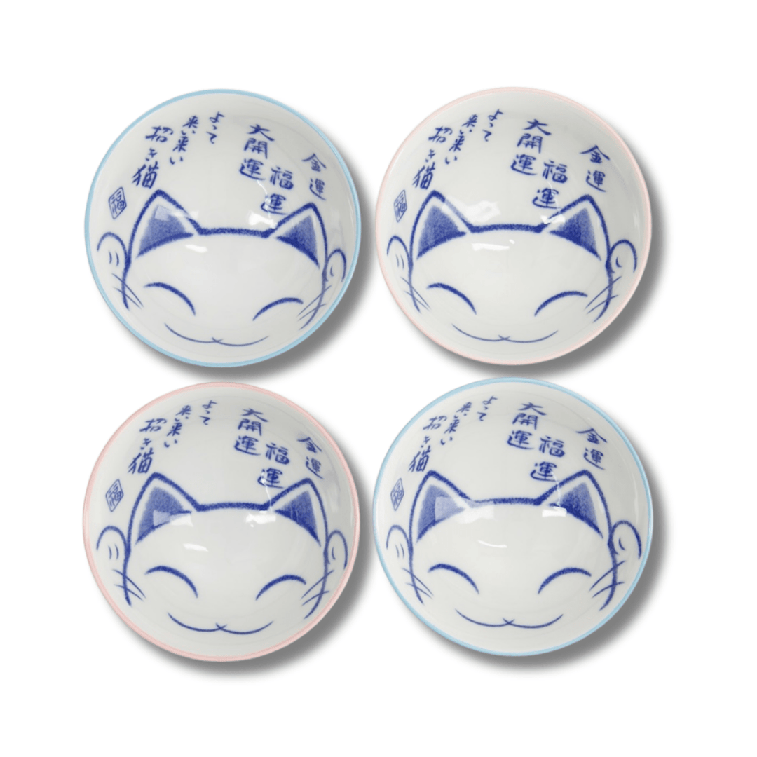 TOKYO DESIGN STUDIO Kawaii Lucky Cat Blue/Pink Reisschalen Geschenkset 4 Stück – 11,3x5,8 cm / 300 ml (B) - MAOMAO