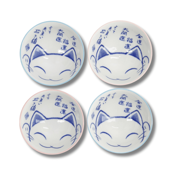 TOKYO DESIGN STUDIO Kawaii Lucky Cat Blue/Pink Reisschalen Geschenkset 4 Stück – 11,3x5,8 cm / 300 ml (B) - MAOMAO
