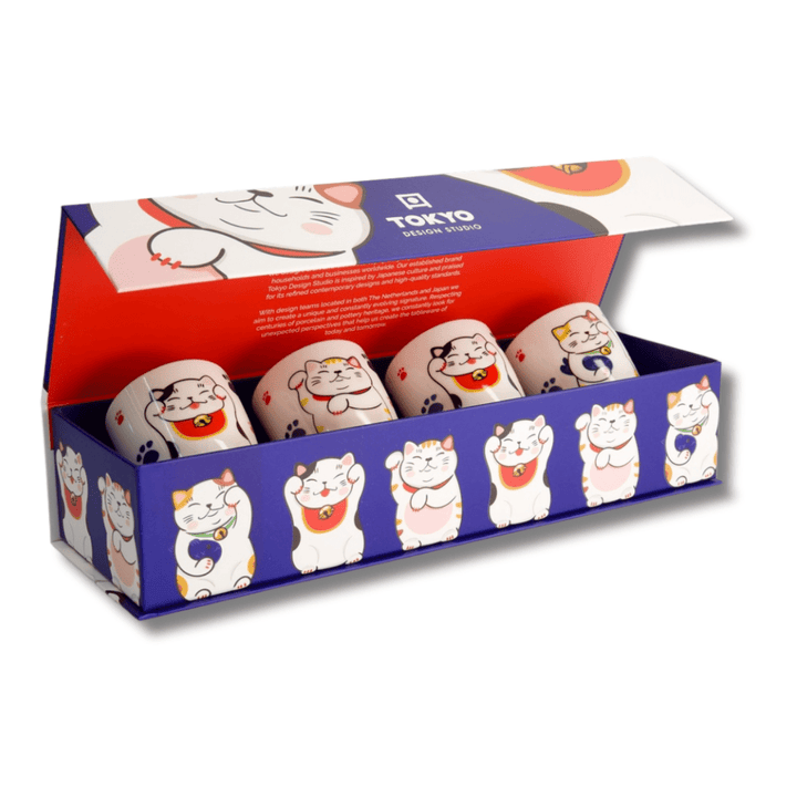 TOKYO DESIGN STUDIO Kawaii Lucky Cat Cup Geschenkset 4 Stück – 7x8 cm / 170 ml - MAOMAO