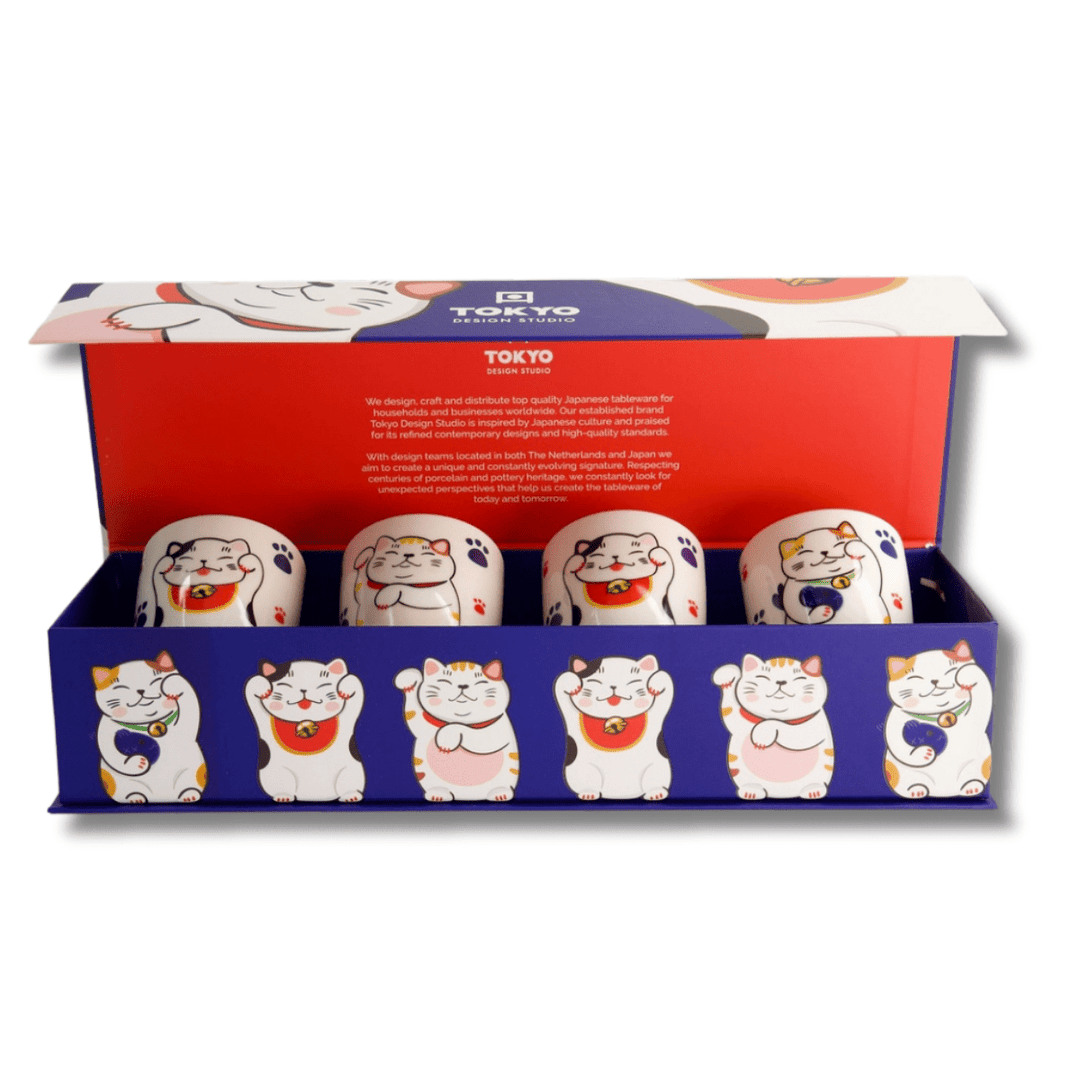TOKYO DESIGN STUDIO Kawaii Lucky Cat Cup Geschenkset 4 Stück – 7x8 cm / 170 ml - MAOMAO