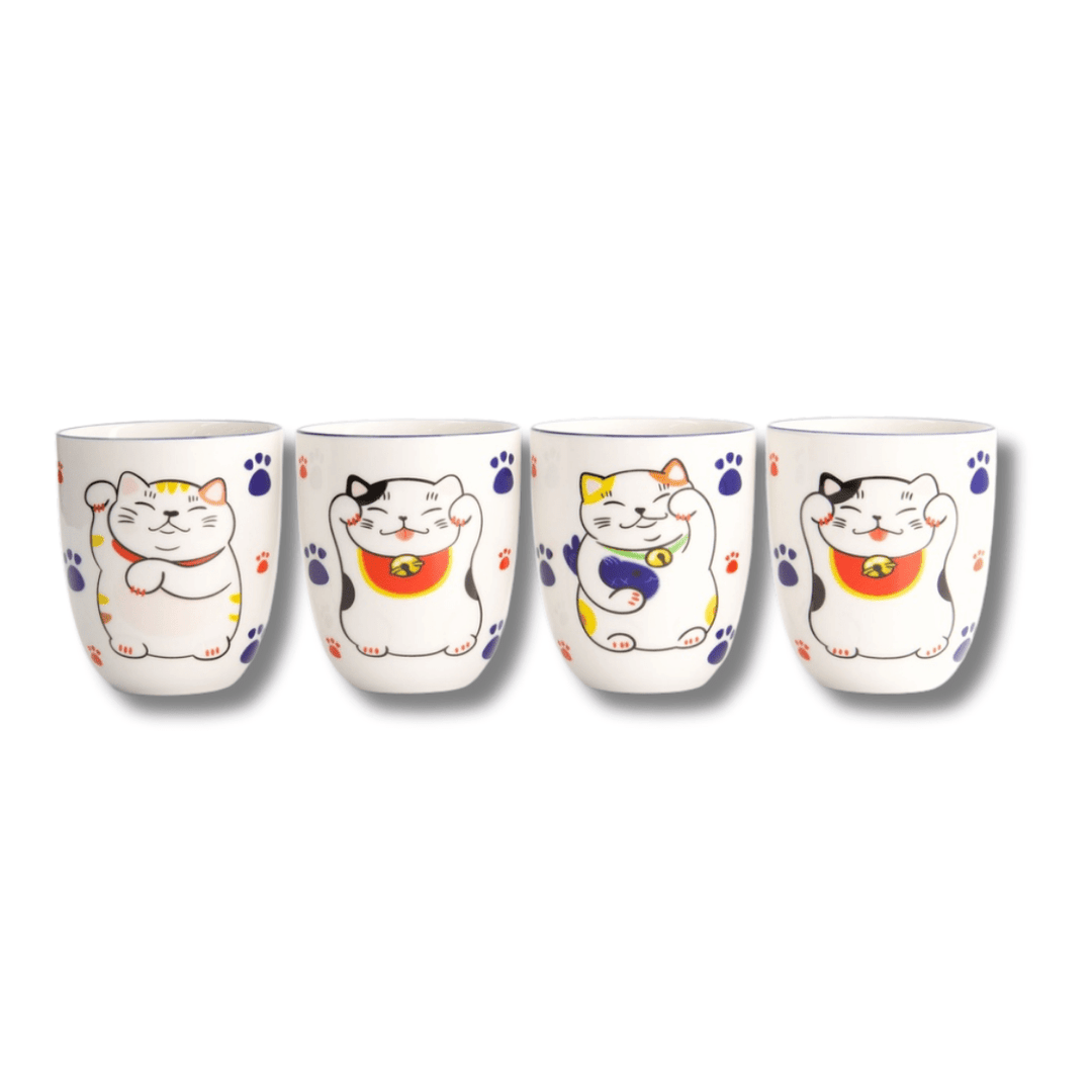 TOKYO DESIGN STUDIO Kawaii Lucky Cat Cup Geschenkset 4 Stück – 7x8 cm / 170 ml - MAOMAO
