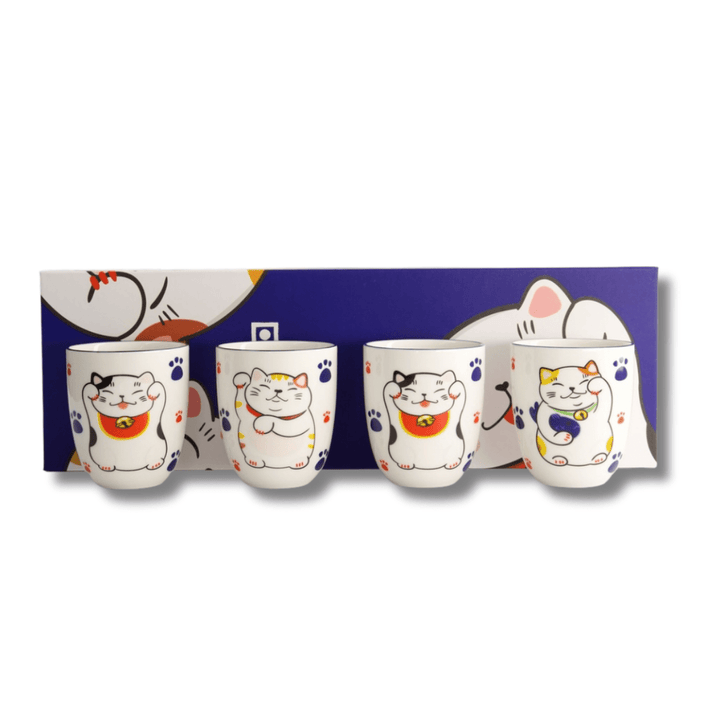 TOKYO DESIGN STUDIO Kawaii Lucky Cat Cup Geschenkset 4 Stück – 7x8 cm / 170 ml - MAOMAO