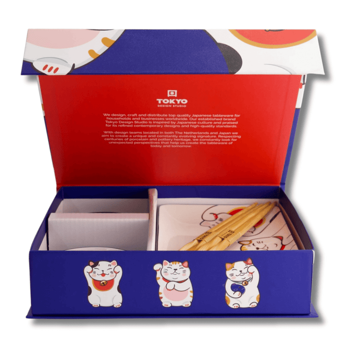 TOKYO DESIGN STUDIO Kawaii Lucky Cat Sushi Geschenkset 6 - teilig – Blau/Weiß - MAOMAO