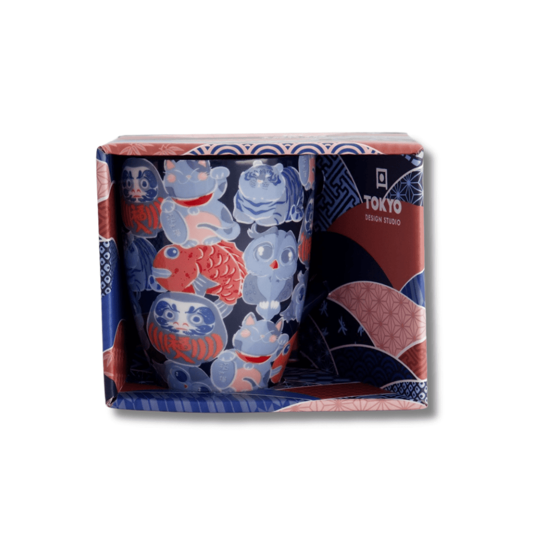 TOKYO DESIGN STUDIO Kawaii Lucky Daruma Lucky Cat Mug mit Geschenkbox – 8,5x10,2 cm / 340 ml - MAOMAO