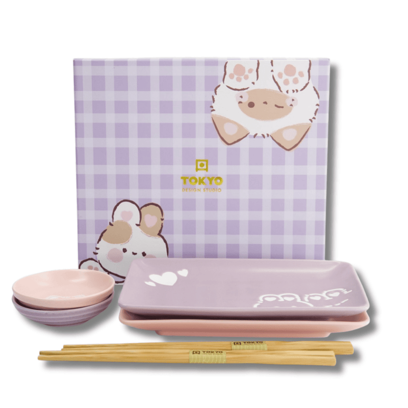 TOKYO DESIGN STUDIO Kawaii Rabbit Cat Sushi Geschenkset 6-teilig – Rosa/Lila