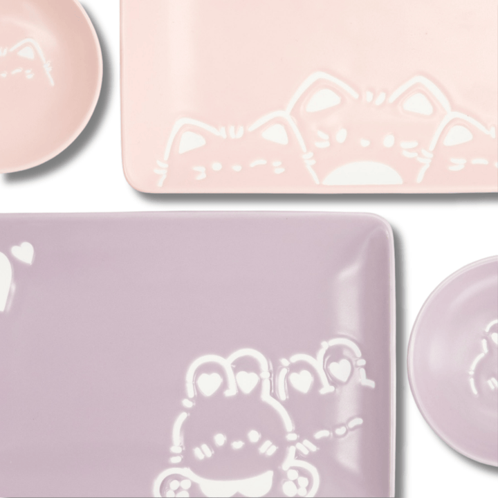 TOKYO DESIGN STUDIO Kawaii Rabbit Cat Sushi Geschenkset 6 - teilig – Rosa/Lila - MAOMAO
