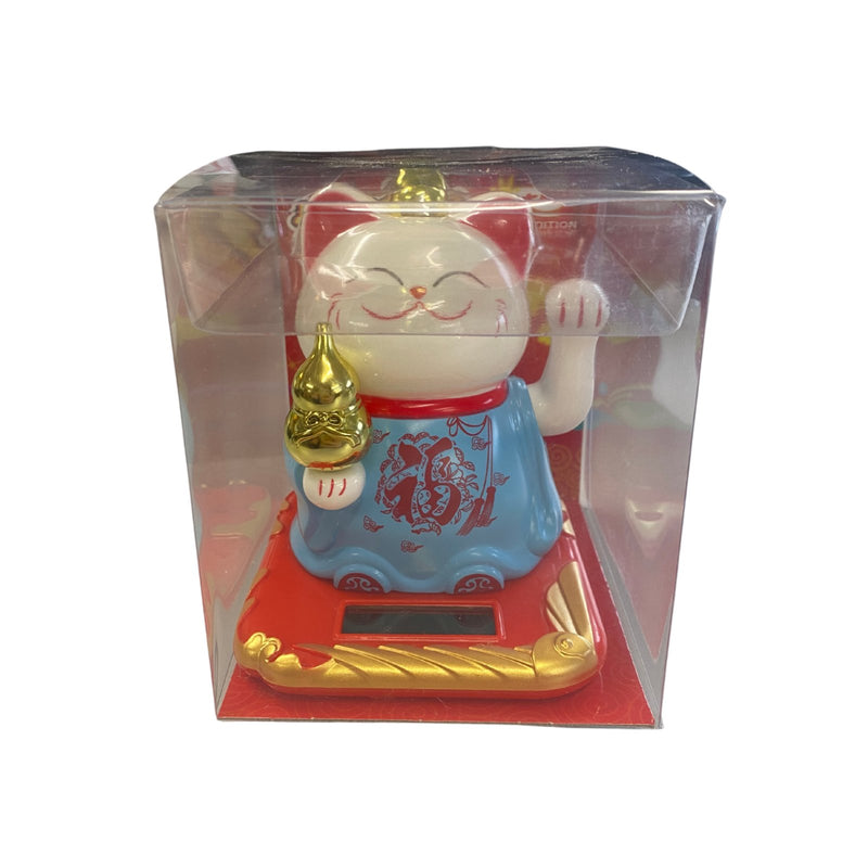MAOMAO lucky cat with blue dress solar power 10.5cm